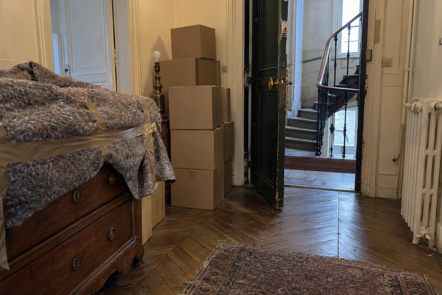 Meuble ancien porté lors d'un débarras d'appartement