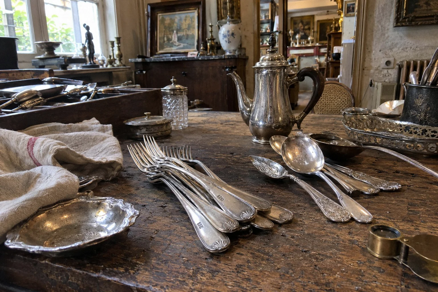 Argenterie ancienne sur une table