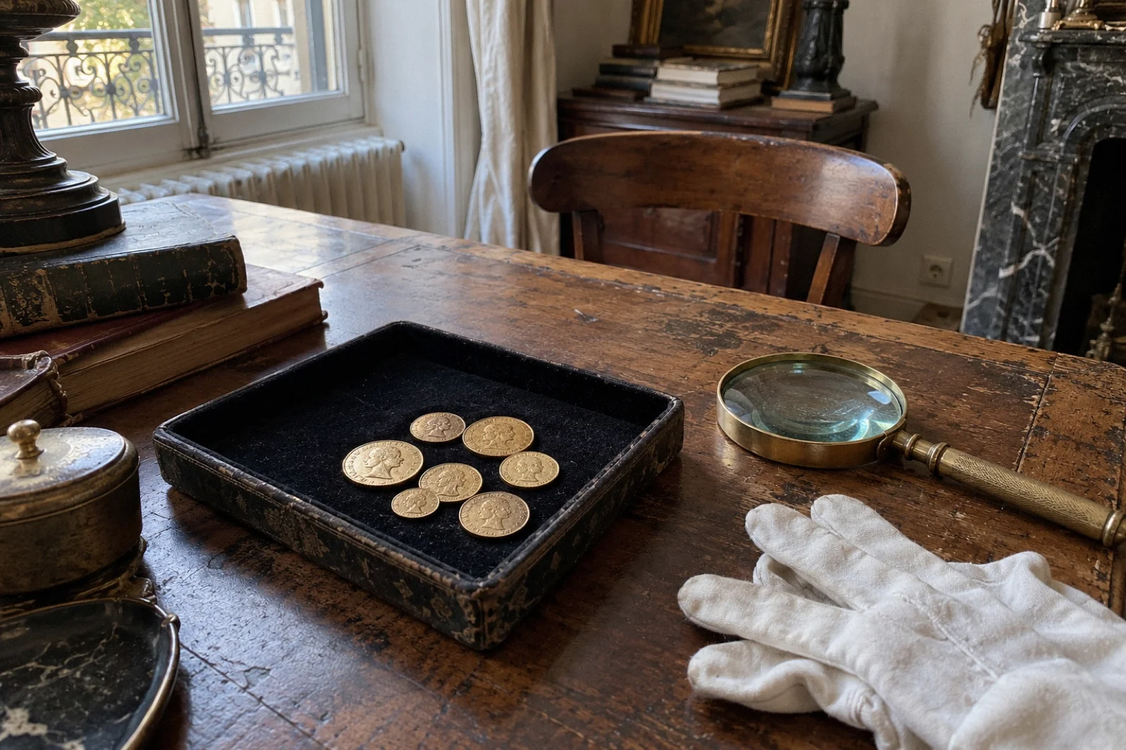 Pièces d'or anciennes sur velours