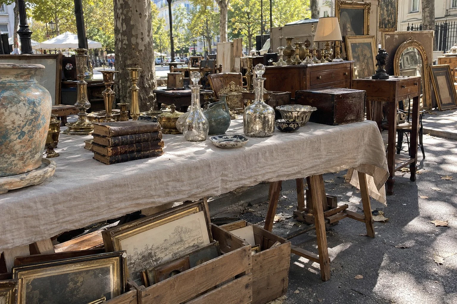 Un stand aux Puces de Vanves