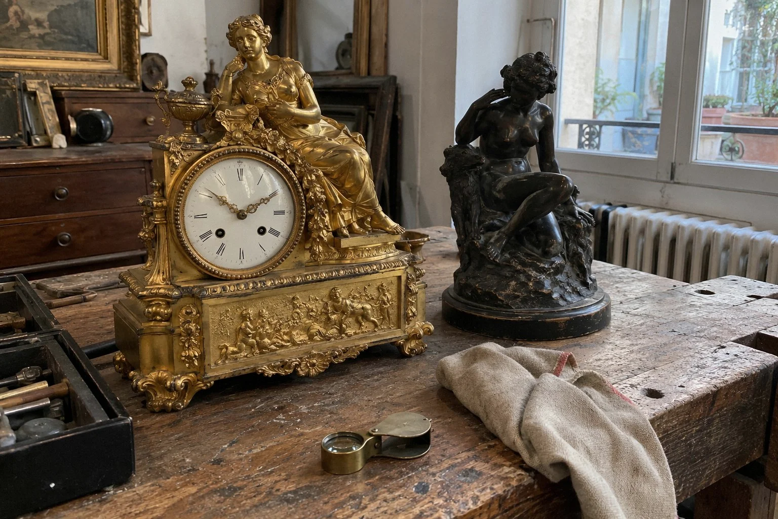 Pendule ancienne en bronze doré